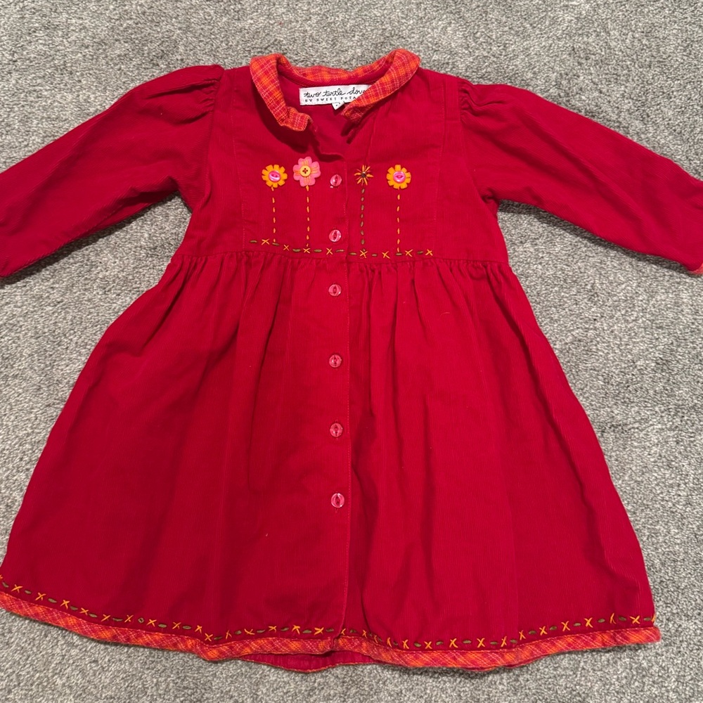Two Turtle Doves Sweet Potatoes Toddler Dress 2T Embroidered Corduroy Vintage